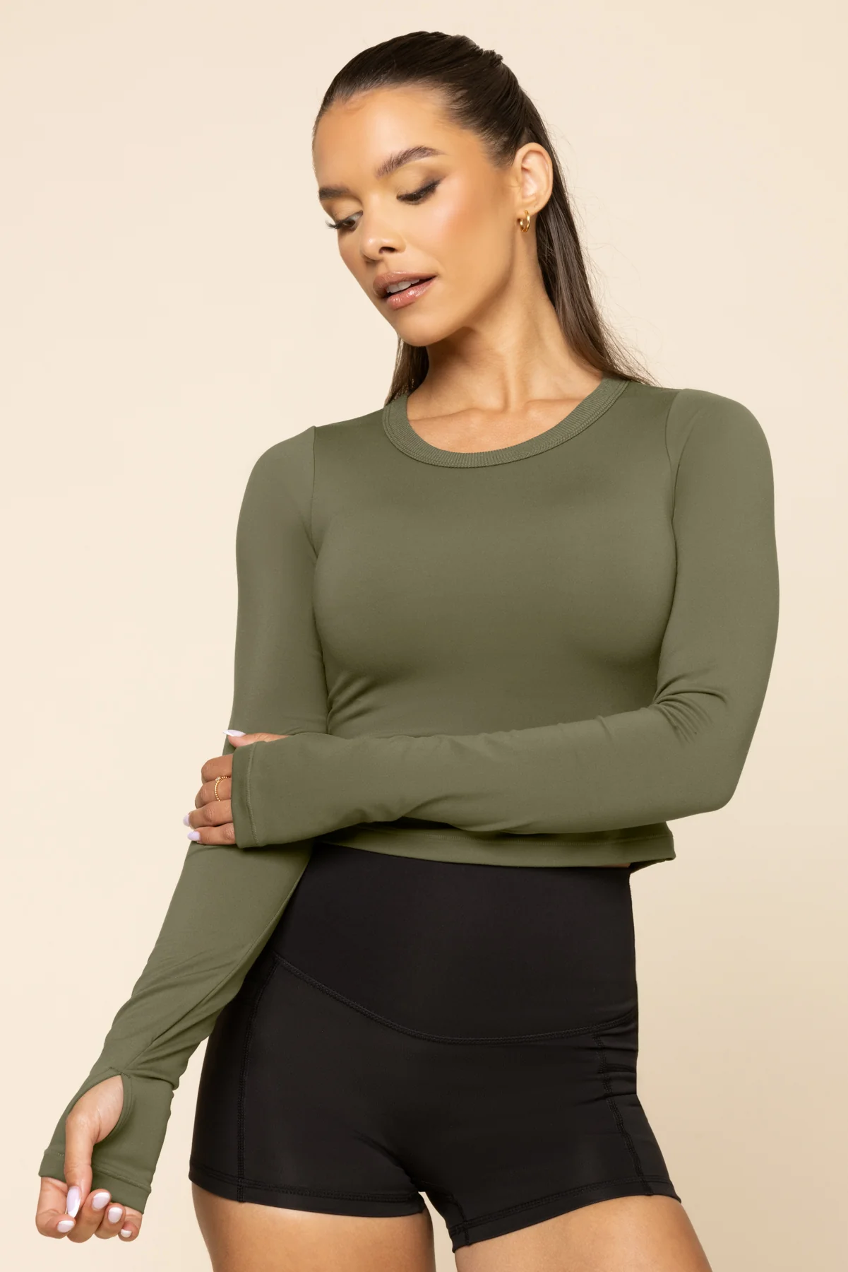 Call Me Baby Reversible Long Sleeve Top (Cropped) - Dark Olive