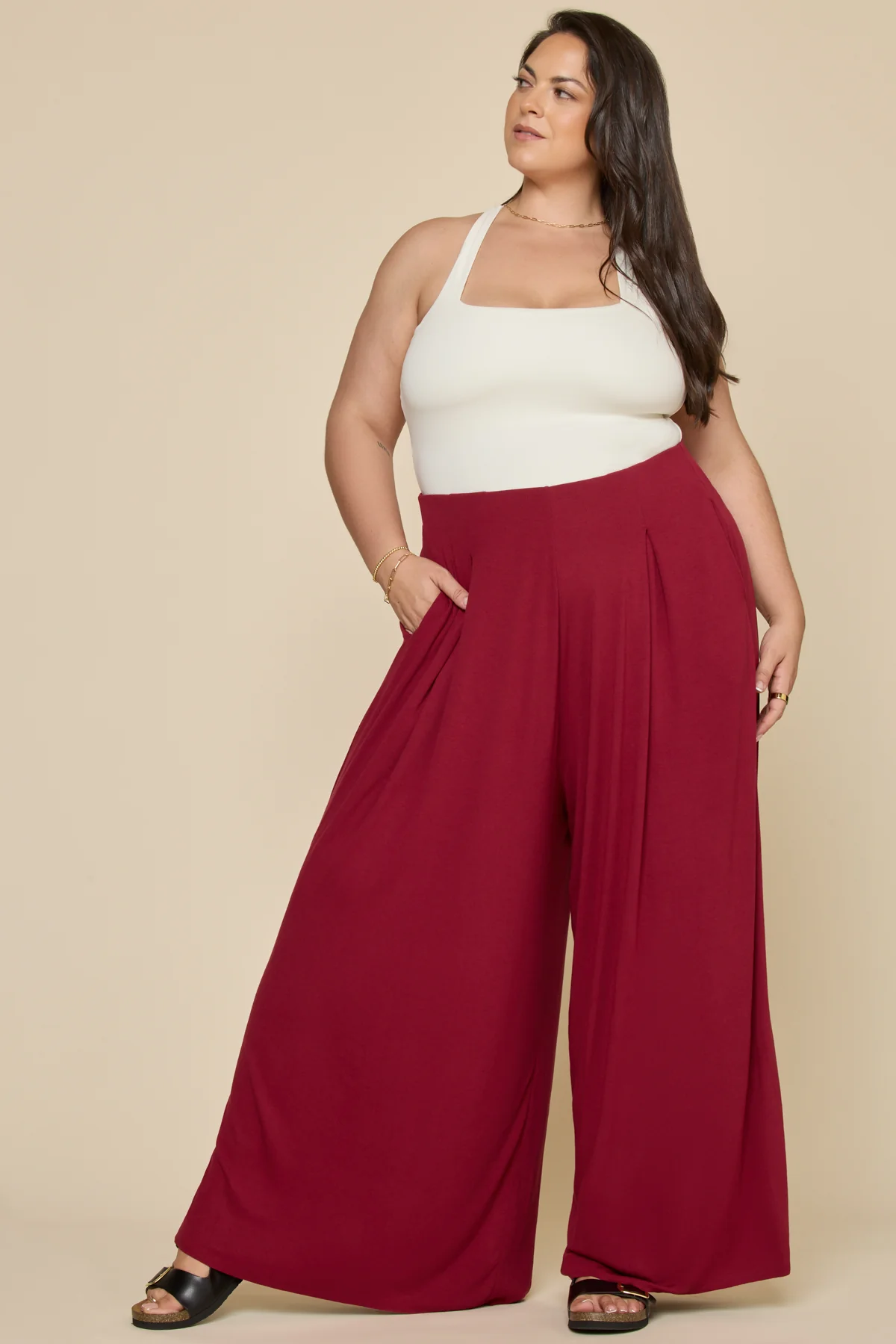 Go with the Flow Wide Leg Pant - Deep Cherry