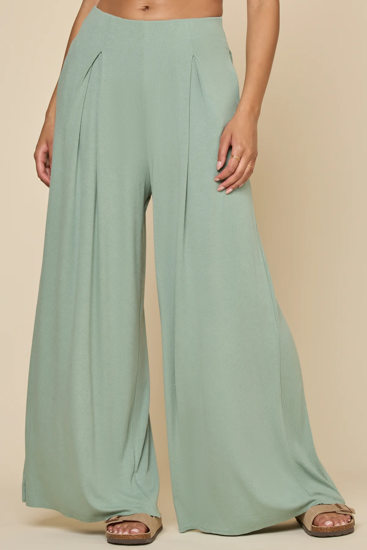 Go with the Flow Wide Leg Pant - Evening Moss