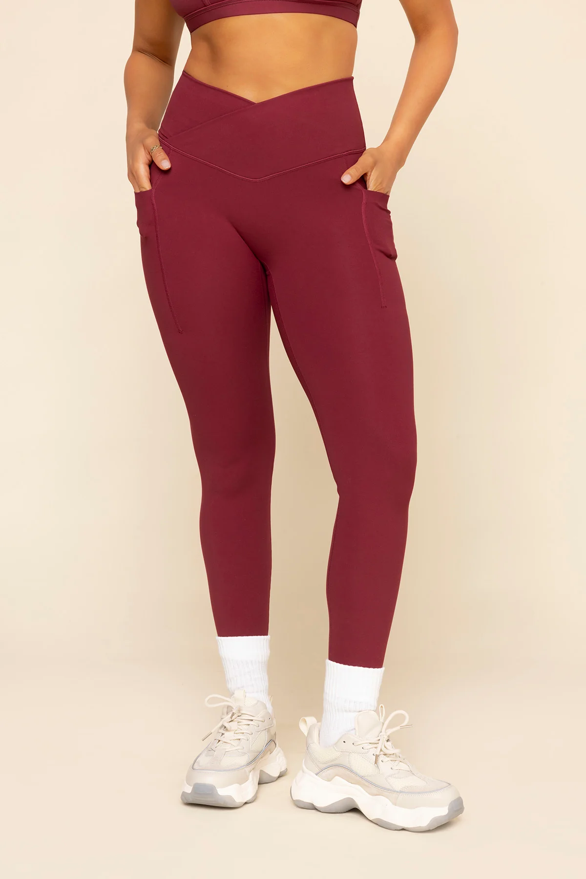 Crisscross HourglassÂ® Leggings with Pockets - Crimson