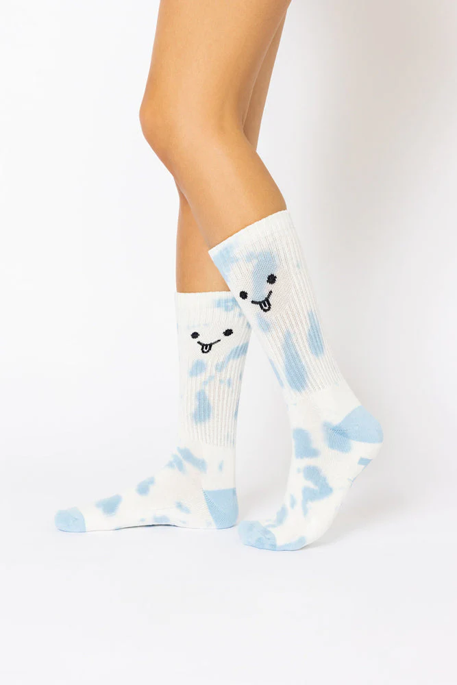 Silly Face Mid-Calf Gym Socks - Blue Tie Dye