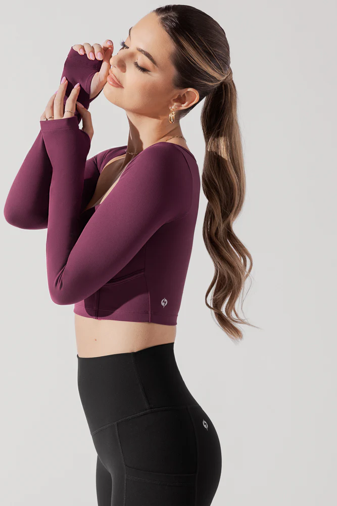 Sweetheart Long Sleeve Crop Top - Plum