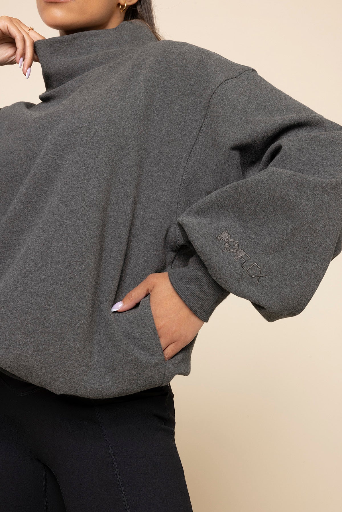 Ooey Gooey Mockneck Sweatshirt with Pockets - Charcoal Heather