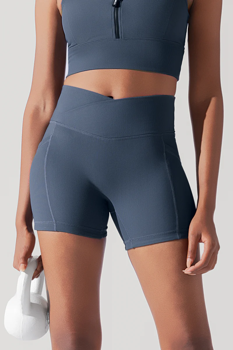 Crisscross HourglassÂ® Midi Shorts with Pockets (Ribbed) - Navy