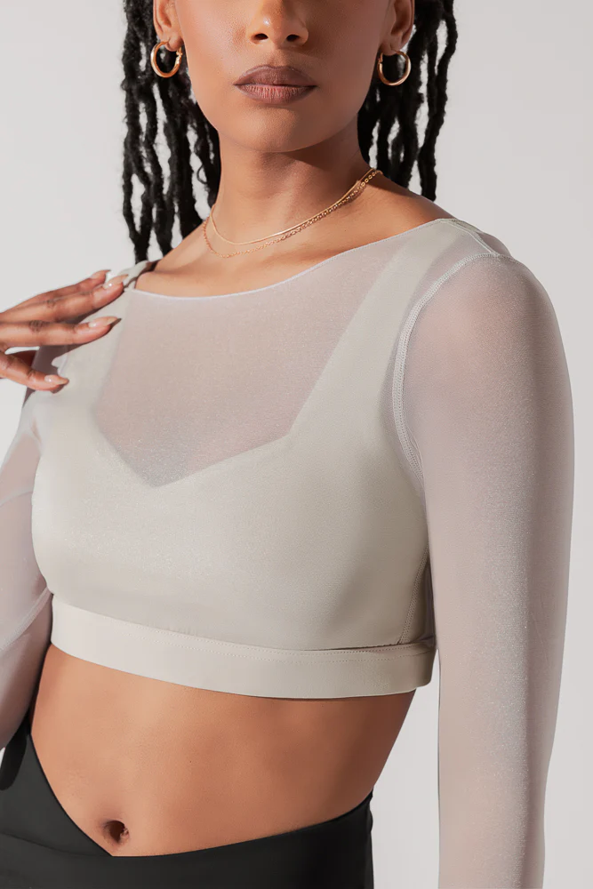 Coquette Long Sleeve Mesh Bra - Grey Pearl