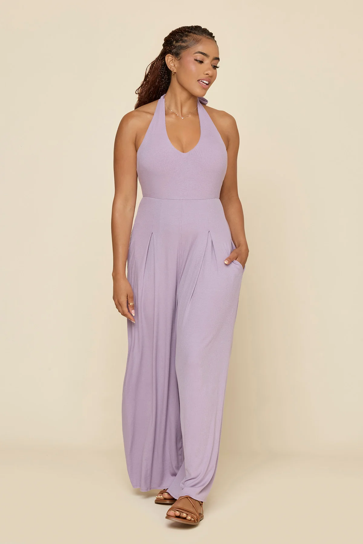 Halter Go with the Flow Jumpsuit - Lavender Haze
