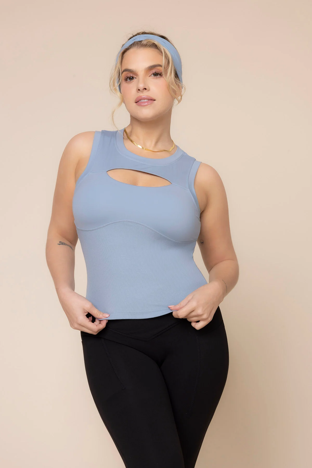Peekaboo Crew Tank - Blue Storm