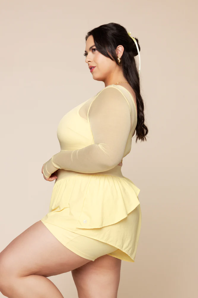 Coquette Long Sleeve Mesh Bra - Buttercream