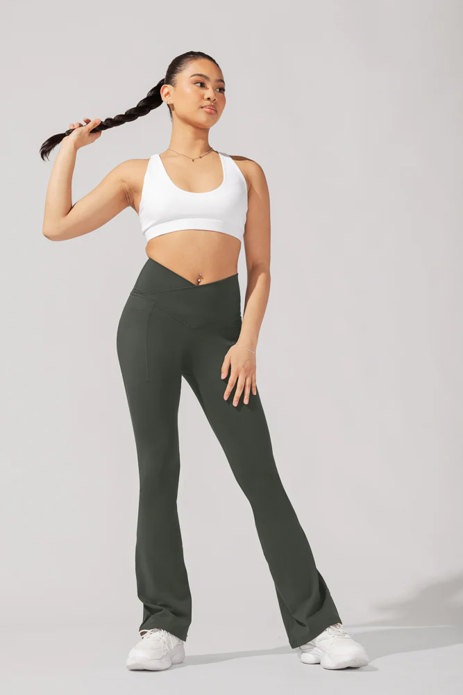 Crisscross HourglassÂ® Flared Leggings with Pockets - Forestwood