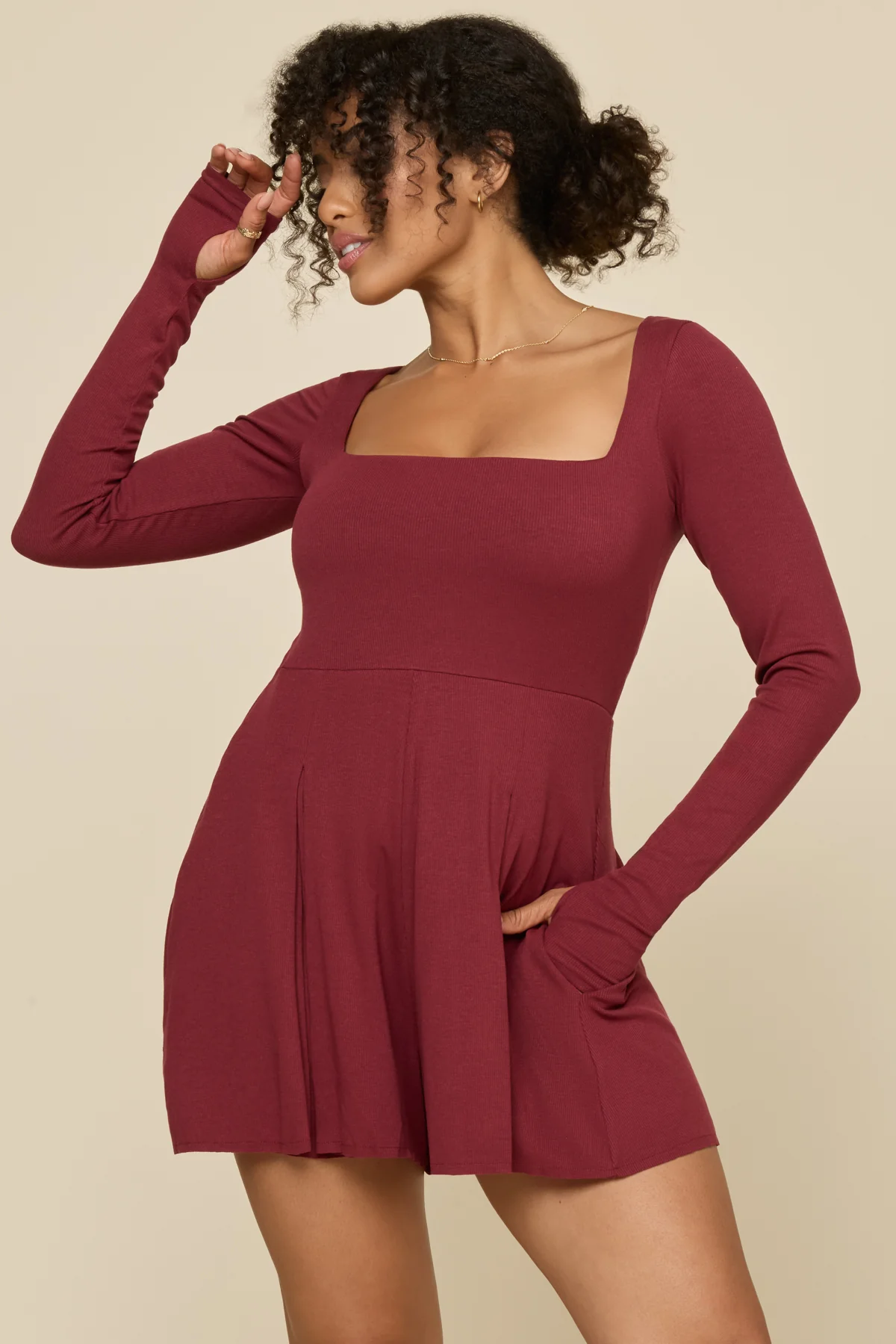 Go with the Flow Long Sleeve Romper - Crimson